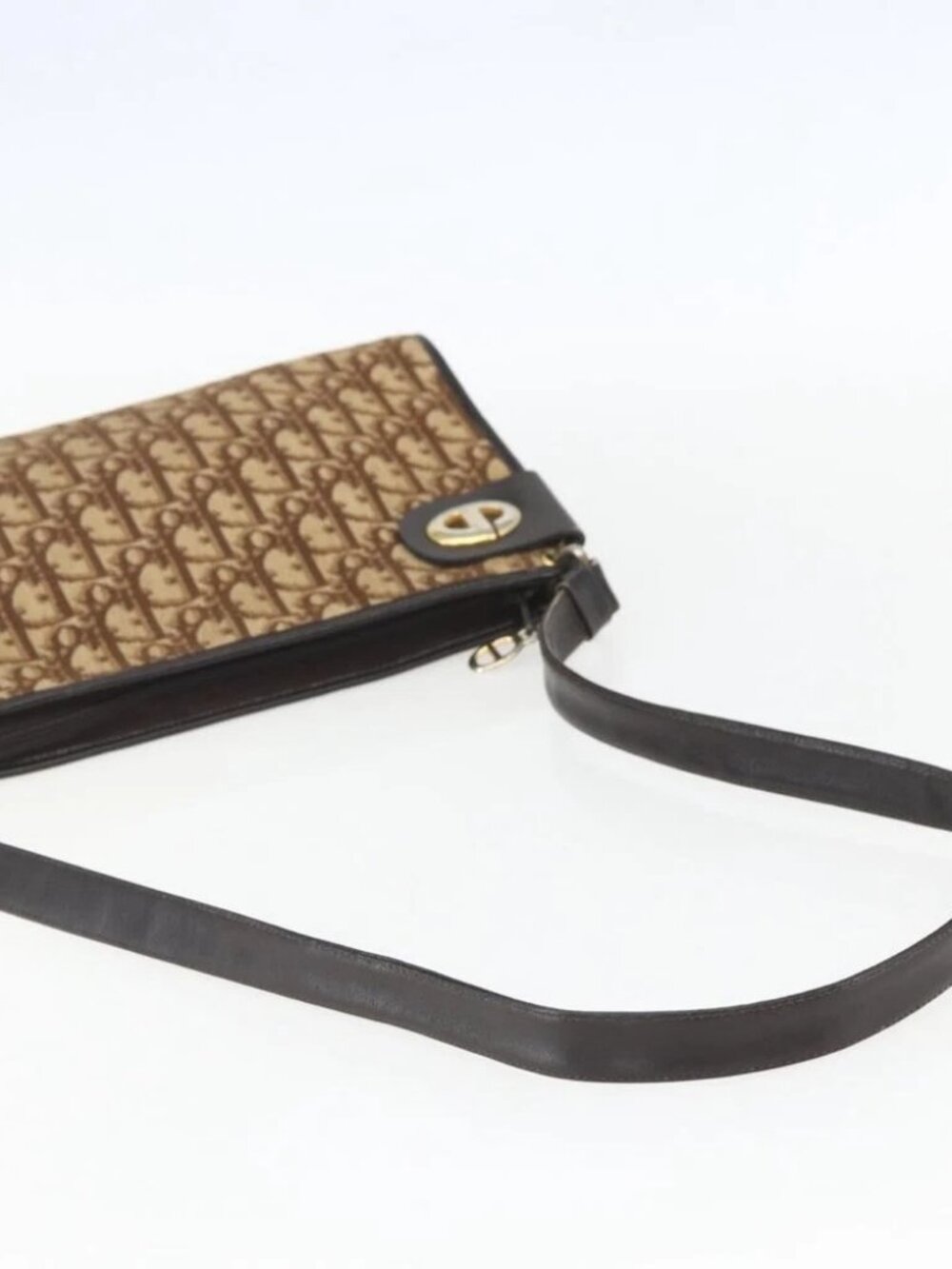 Christian Dior Trotter Canvas Shoulder Bag Beige Gold Auth - Picture 6 of 16